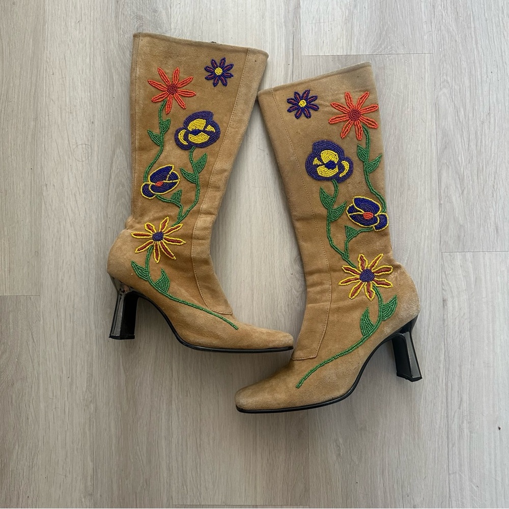 Vintage Suede Beaded tan boots
